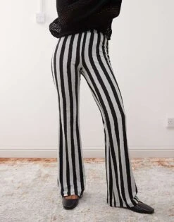 Noisy May Petite Flare Leggings In Black With White Stripe - BLACK For Women Black W Harbor Mist -Noisy May Shop 207427480 3