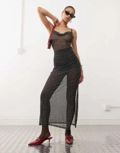 Noisy May Sheer Maxi Dress In Black Polka Dot For Women Blck -Noisy May Shop 207427793 1 blck 1