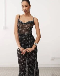 Noisy May Sheer Maxi Dress In Black Polka Dot For Women Blck -Noisy May Shop 207427793 3