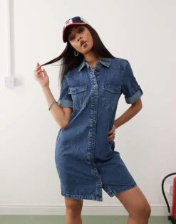 Noisy May Rolled Sleeve Denim Mini Dress In Mid Blue Wash For Women Mid Blue Denim 9 Noisy May Rolled Sleeve Denim Mini Dress In Mid Blue Wash For Women Mid Blue Denim -Noisy May Shop 207427816 1 midbluedenim 1