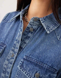 Noisy May Rolled Sleeve Denim Mini Dress In Mid Blue Wash For Women Mid Blue Denim 7 Noisy May Rolled Sleeve Denim Mini Dress In Mid Blue Wash For Women Mid Blue Denim -Noisy May Shop 207427816 3