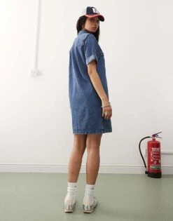 Noisy May Rolled Sleeve Denim Mini Dress In Mid Blue Wash For Women Mid Blue Denim 8 Noisy May Rolled Sleeve Denim Mini Dress In Mid Blue Wash For Women Mid Blue Denim -Noisy May Shop 207427816 4