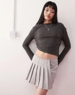 Noisy May Mini Pleated Skort In Grey For Women -Noisy May Shop 207455034 5
