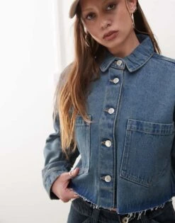Noisy May Boxy Cropped Denim Jacket In Dark Blue For Women Dark Blue Denim -Noisy May Shop 207455050 4