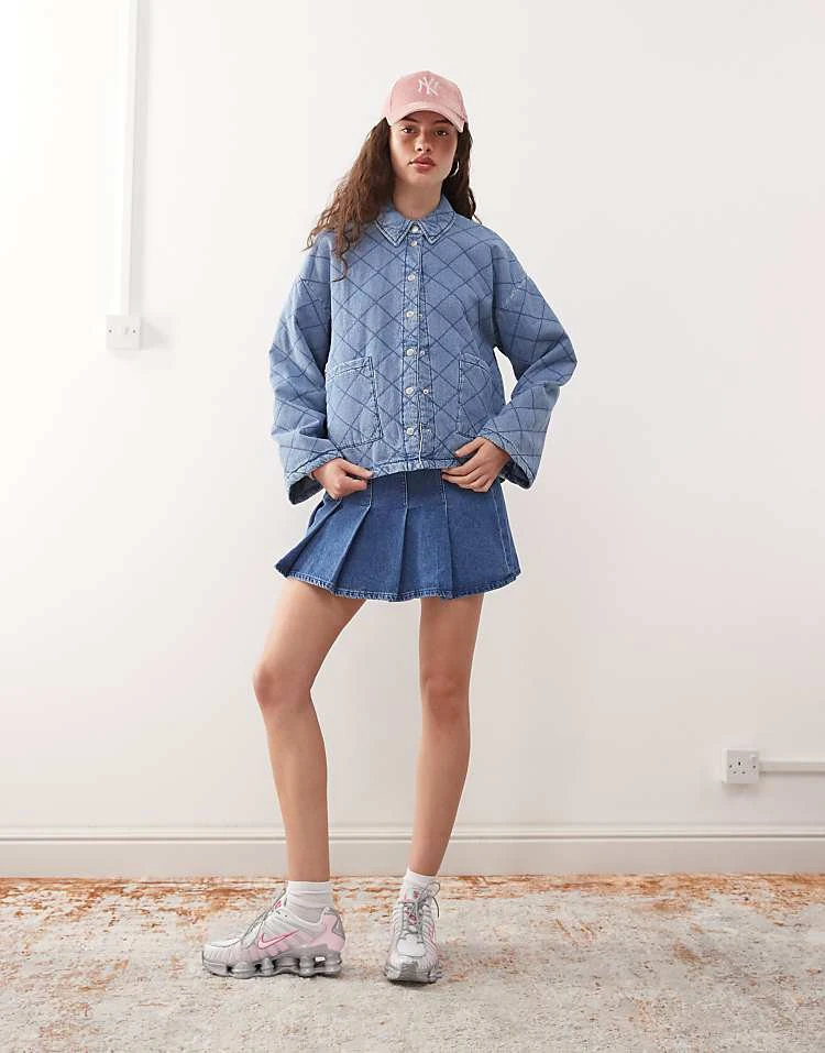 Noisy May Quilted Diamond Denim Jacket In Light Blue Wash For Women Light Blue Denim 1 Noisy May Quilted Diamond Denim Jacket In Light Blue Wash For Women Light Blue Denim