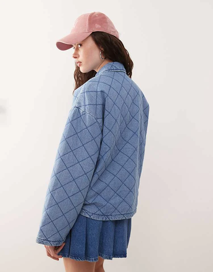 Noisy May Quilted Diamond Denim Jacket In Light Blue Wash For Women Light Blue Denim 3 Noisy May Quilted Diamond Denim Jacket In Light Blue Wash For Women Light Blue Denim - Image 3