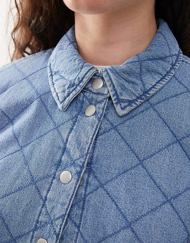 Noisy May Quilted Diamond Denim Jacket In Light Blue Wash For Women Light Blue Denim 4 Noisy May Quilted Diamond Denim Jacket In Light Blue Wash For Women Light Blue Denim - Image 4