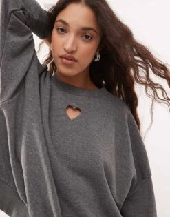 Noisy May Heart Cut-out Sweat In Grey Marl For Women Medium Grey Melange -Noisy May Shop 207512912 1 mediumgreymelange 1