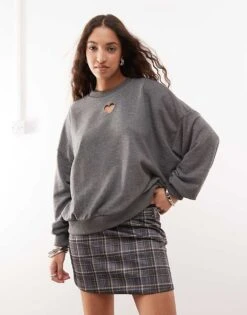 Noisy May Heart Cut-out Sweat In Grey Marl For Women Medium Grey Melange -Noisy May Shop 207512912 3