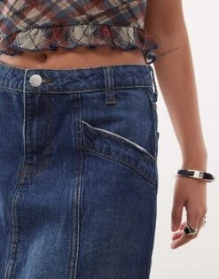 Noisy May A-line Denim Midi Skirt In Mid Blue For Women Dark Blue Denim -Noisy May Shop 207513007 4