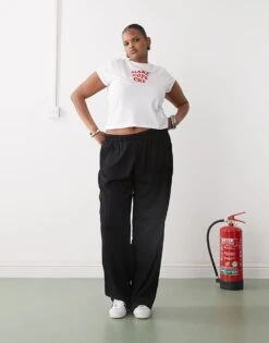 Noisy May Curve Wide Leg Textured Trousers In Black For Women -Noisy May Shop 207540619 1 black 1