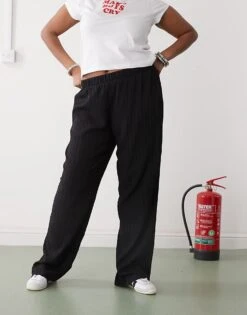 Noisy May Curve Wide Leg Textured Trousers In Black For Women -Noisy May Shop 207540619 3