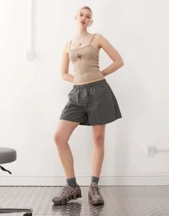 Noisy May Ribbed Vest With Cactus Embroidery In Beige For Women -Noisy May Shop 207652465 3