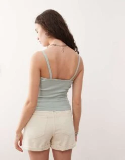 Noisy May Ribbed Vest With Cowboy Boot Embroidery In Light Sage For Women Light Green -Noisy May Shop 207652490 4