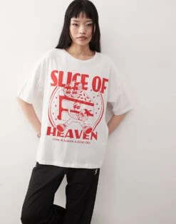 Noisy May Oversize Tee With Cake Print In White For Women