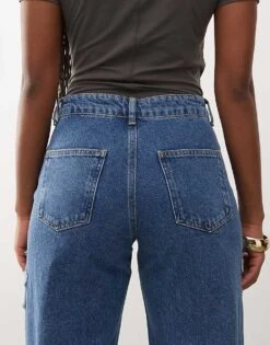 Noisy May Wide Leg Jeans With Star Patches In Mid Wash Blue For Women Mid Blue -Noisy May Shop 207653166 4