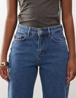 Noisy May Wide Leg Jeans With Star Patches In Mid Wash Blue For Women Mid Blue -Noisy May Shop 207653166 5