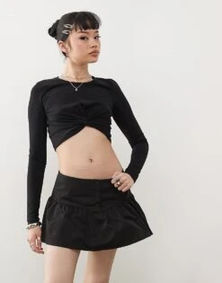 Noisy May Long Sleeve Twist Front Crop Top In Black For Women -Noisy May Shop 207653174 3