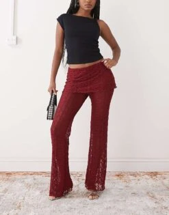 Noisy May Lace Skirt Over Trousers In Dark Red For Women