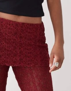 Noisy May Lace Skirt Over Trousers In Dark Red For Women -Noisy May Shop 207653212 5