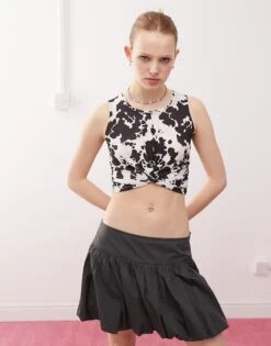 Noisy May Twist Front Crop Top In Cow Print For Women Black -Noisy May Shop 207653220 1 black 1