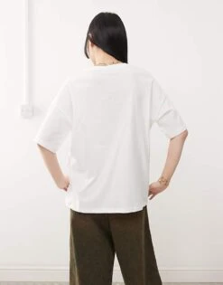 Noisy May Oversize Tee With Coffee Print In White For Women -Noisy May Shop 207653228 2