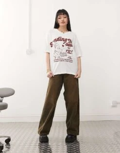 Noisy May Oversize Tee With Coffee Print In White For Women -Noisy May Shop 207653228 4