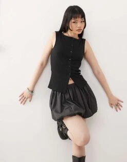 Noisy May High Neck Ribbed Waistcoat In Black For Women -Noisy May Shop 207653244 1 black 1