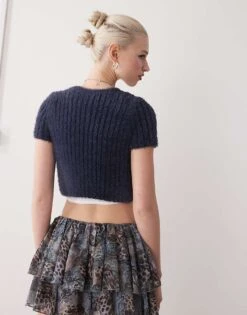 Noisy May Fluffy Cropped Cardigan In Navy For Women -Noisy May Shop 207653260 3