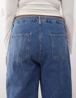 Noisy May Curve Wide Leg Jeans With Star Patches In Mid Wash Blue For Women Mid Blue -Noisy May Shop 207653284 4