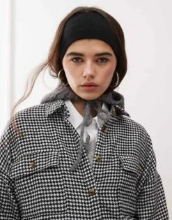 Noisy May Shacket In Black & White Houndstooth For Women -Noisy May Shop 207754360 3