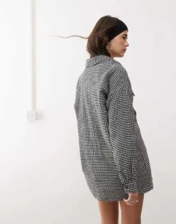 Noisy May Shacket In Black & White Houndstooth For Women -Noisy May Shop 207754360 4