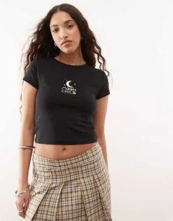 Noisy May Baby Tee With Moon Child Graphic In Black For Women -Noisy May Shop 208054386 4