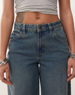 Noisy May Hazel Barrel Jeans With Knee Seam In Vintage Mid Blue For Women Mid Blue Denim -Noisy May Shop 208186026 5